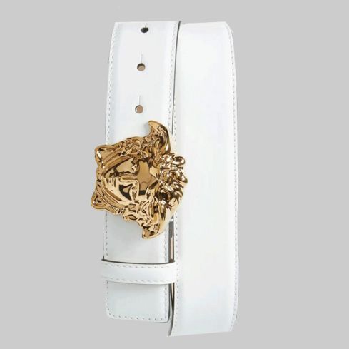 Medusa Head Leather Belt White for Men