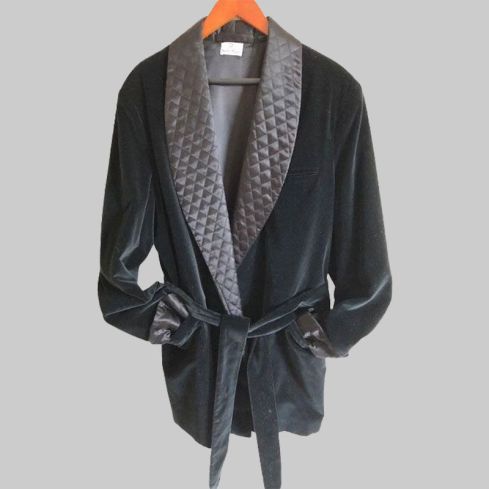 Mens Black Velvet Smoking Jacket Robe