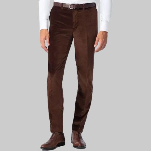 Mens Brown Velvet Suit Pant