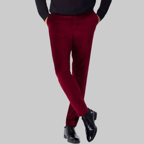 Mens Burgundy Velvet Suit Pant