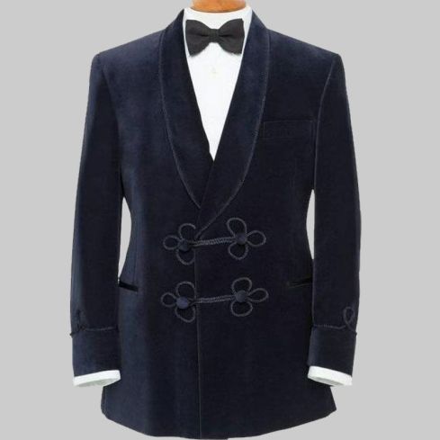 Navy Blue Velvet Robe Jacket
