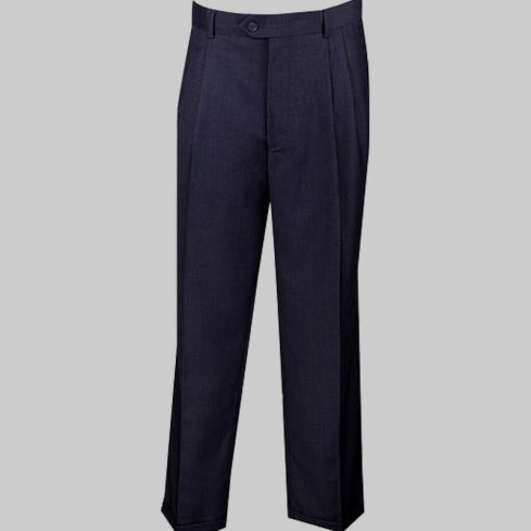 Navy Regular Leg Pleated Pants With Cuffs