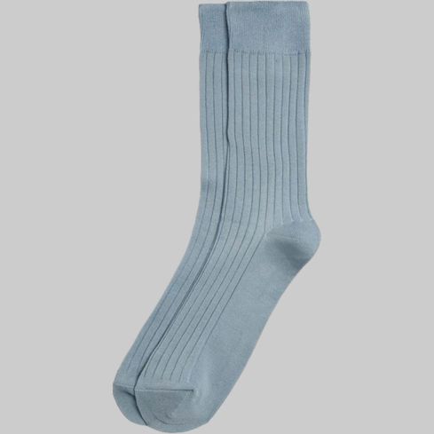 Pale Blue Fine Ribbed Socks for Men