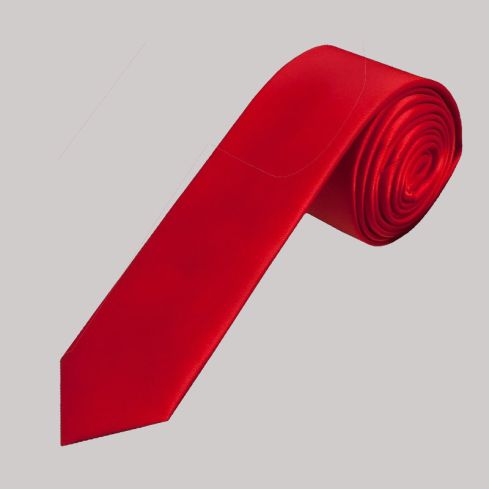 Plain Scarlet Red Skinny Men Satin Tie