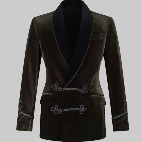 Plain Velvet Green Smoking Jacket for Men