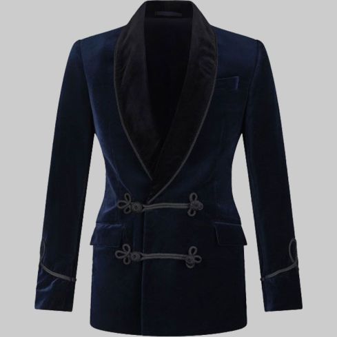 Plain Velvet Navy Smoking Jacket