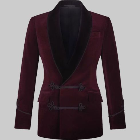 Plain Velvet Wine Smoking Jacket