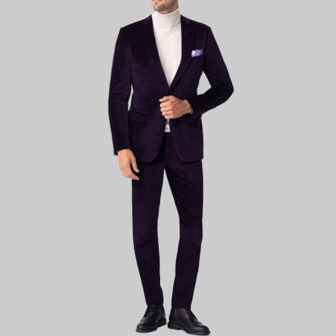 Purple Notch Lapel Velvet 2 Piece Suit for Men