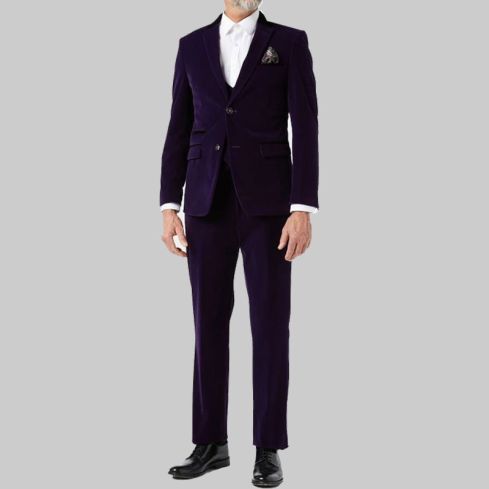 Purple Velvet 3 Piece Wedding Suit for Men