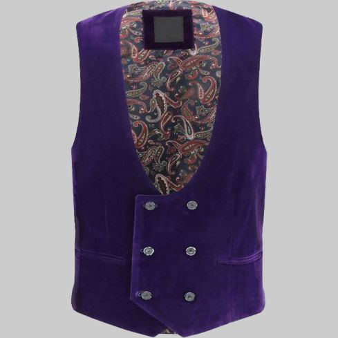 Purple Velvet Low U Waistcoat for Men