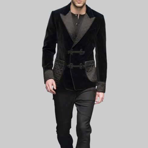 Quilted Black Velvet Jacket for Men