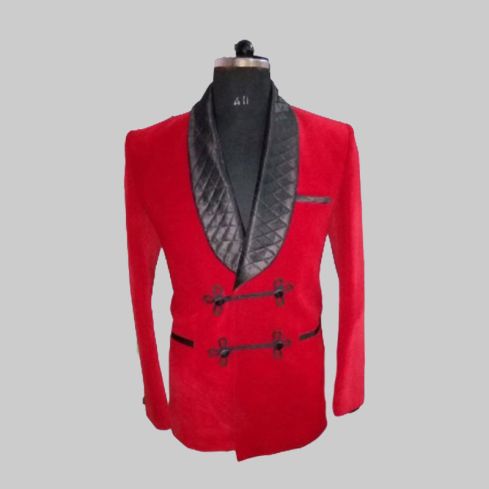Quilted Red Velvet Jacket for Men