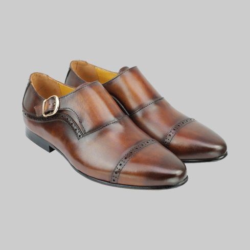 Real Leather Monk Strap Brown for Men