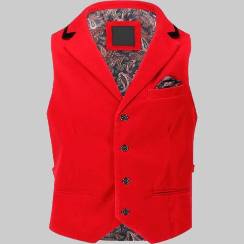 Red Velvet Collar Waistcoat for Men