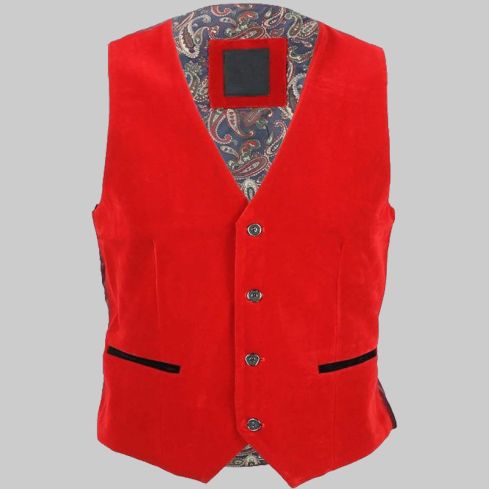 Red Velvet Plain Waistcoat for Men