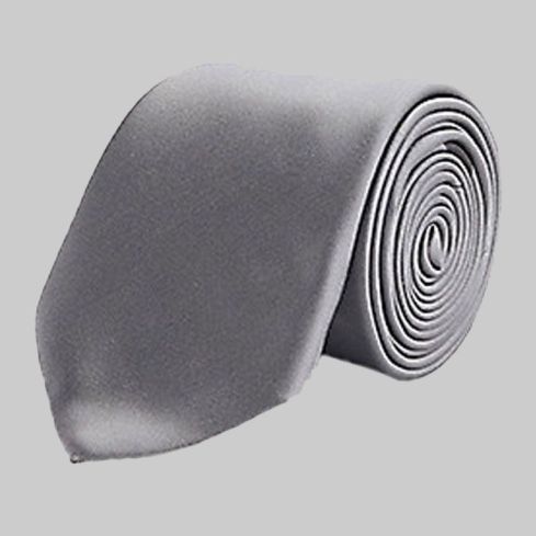 Silver Plain Silk Tie