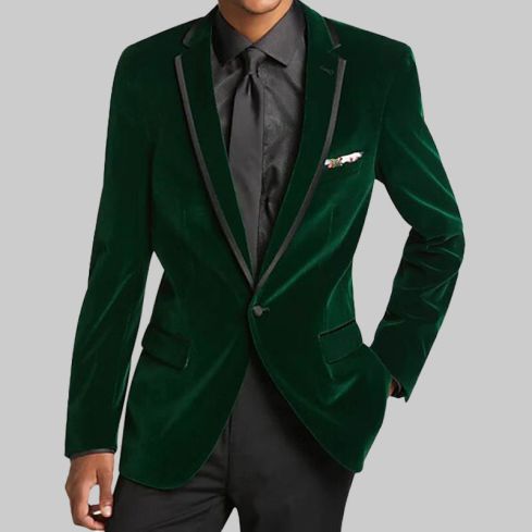 Slim Fit Dinner Jacket, Emerald Green Velvet for Men