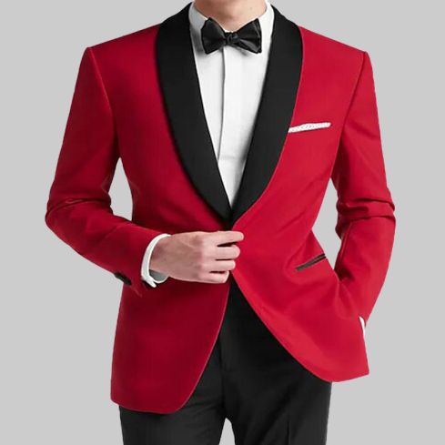 Slim Fit Shawl Lapel Dinner Jacket, Red for Men