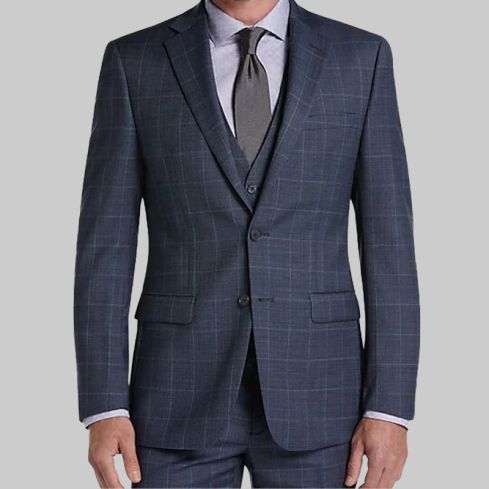 Slim Fit Suit Blue Windowpane for Men