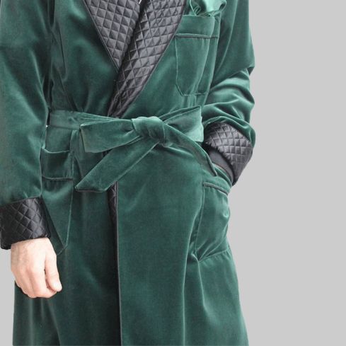 Smoking Jacket Green Velvet Robe for Men