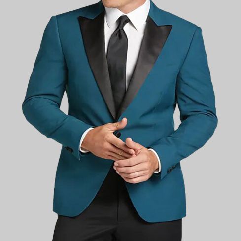 Tuxedo Slim Fit Peak Lapel Dinner Jacket, Teal