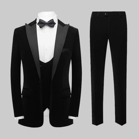 Velvet 3 Piece Suits Vest Pants Suit Set Black