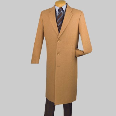 Wool and Cashmere Regular Fit Dress Top Coat Long in Camel