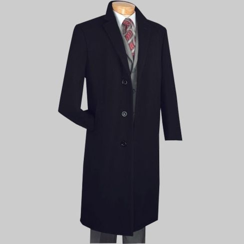 Wool and Cashmere Regular Fit Dress Top Coat Long in Black