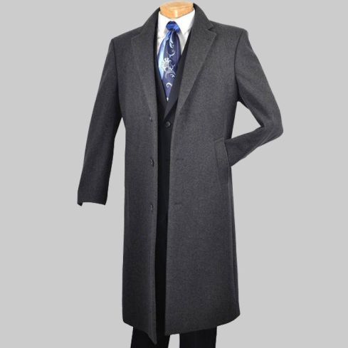 Wool and Cashmere Regular Fit Dress Top Coat Long in Charcoal